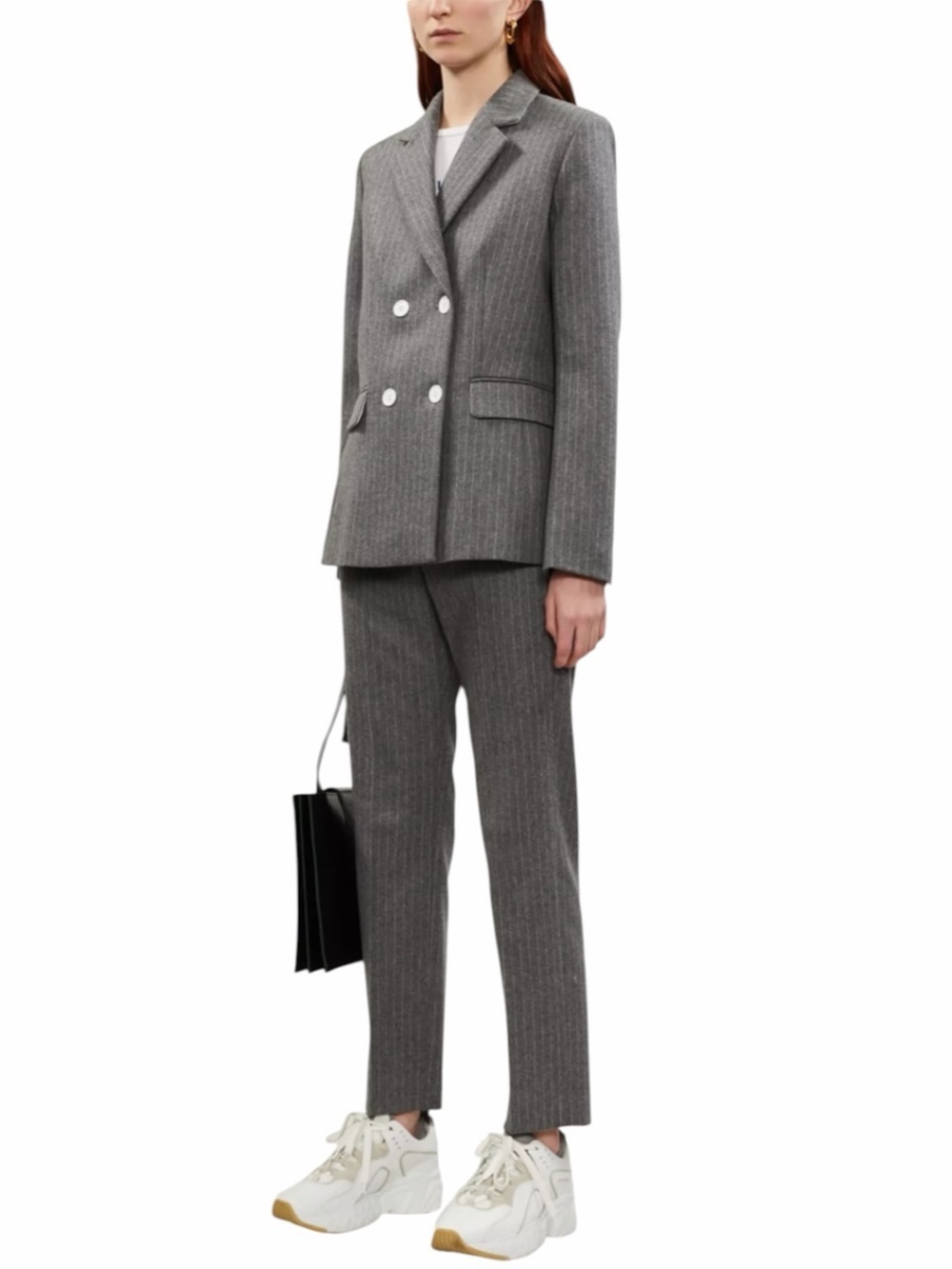 Sandro Paris Gray Pinstripe Wool Suit Set Blazer 36 Pants 38